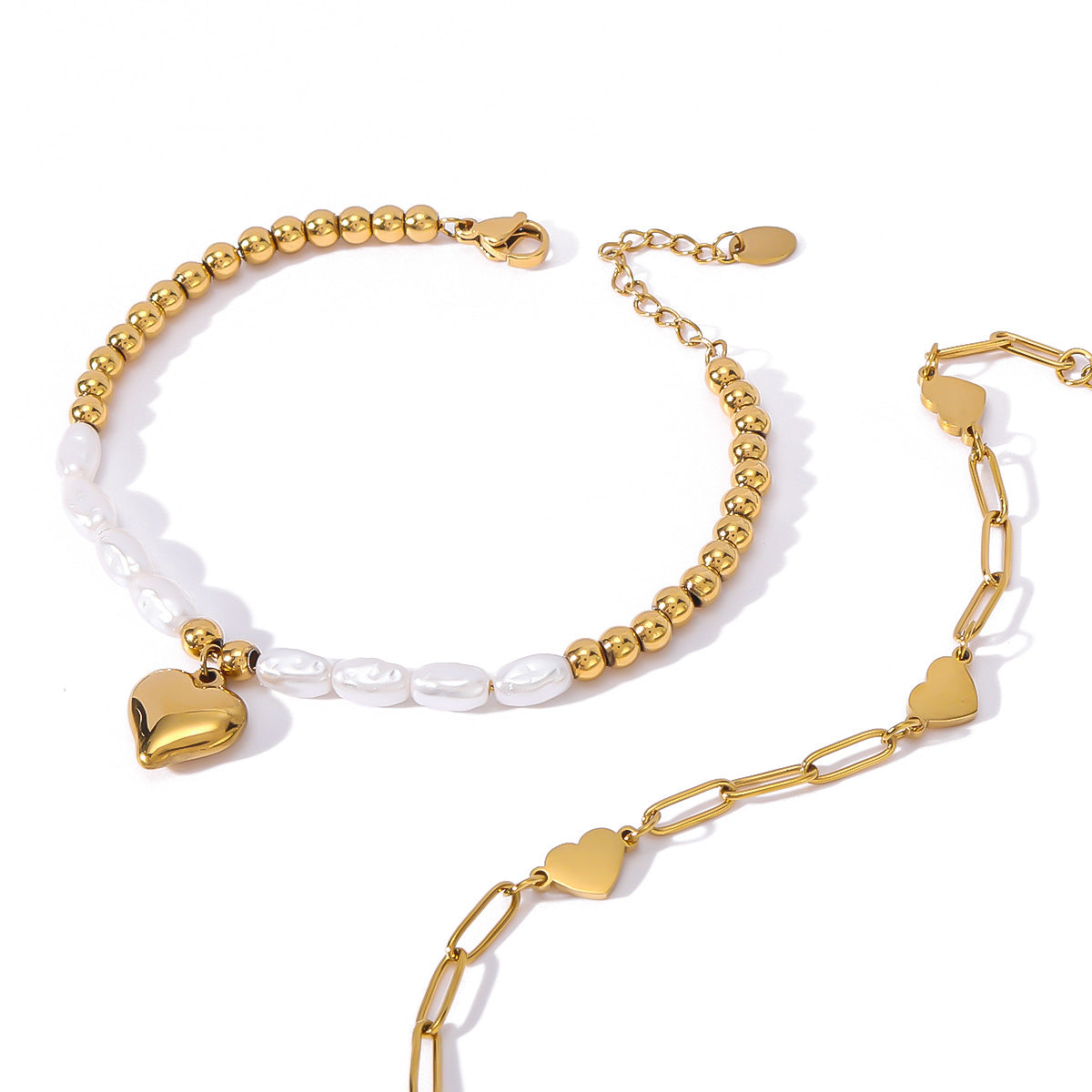 INS-Inspired Heart-Shaped Pendant Stainless Steel Bracelet with 18K Gold Plating for Women