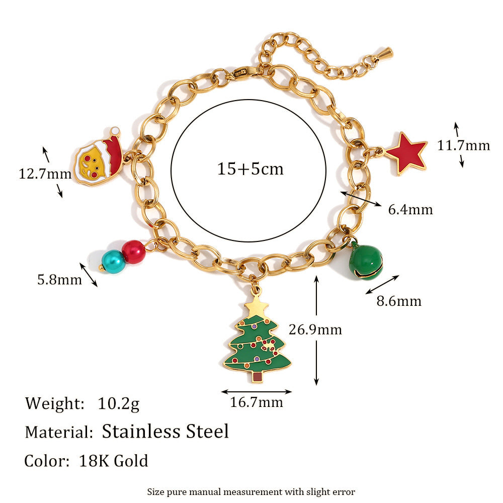 Pulsera colgante de campana de árbol de Navidad a la moda para mujer de acero inoxidable con chapado en oro de 18 quilates Diseño geométrico Joyería navideña