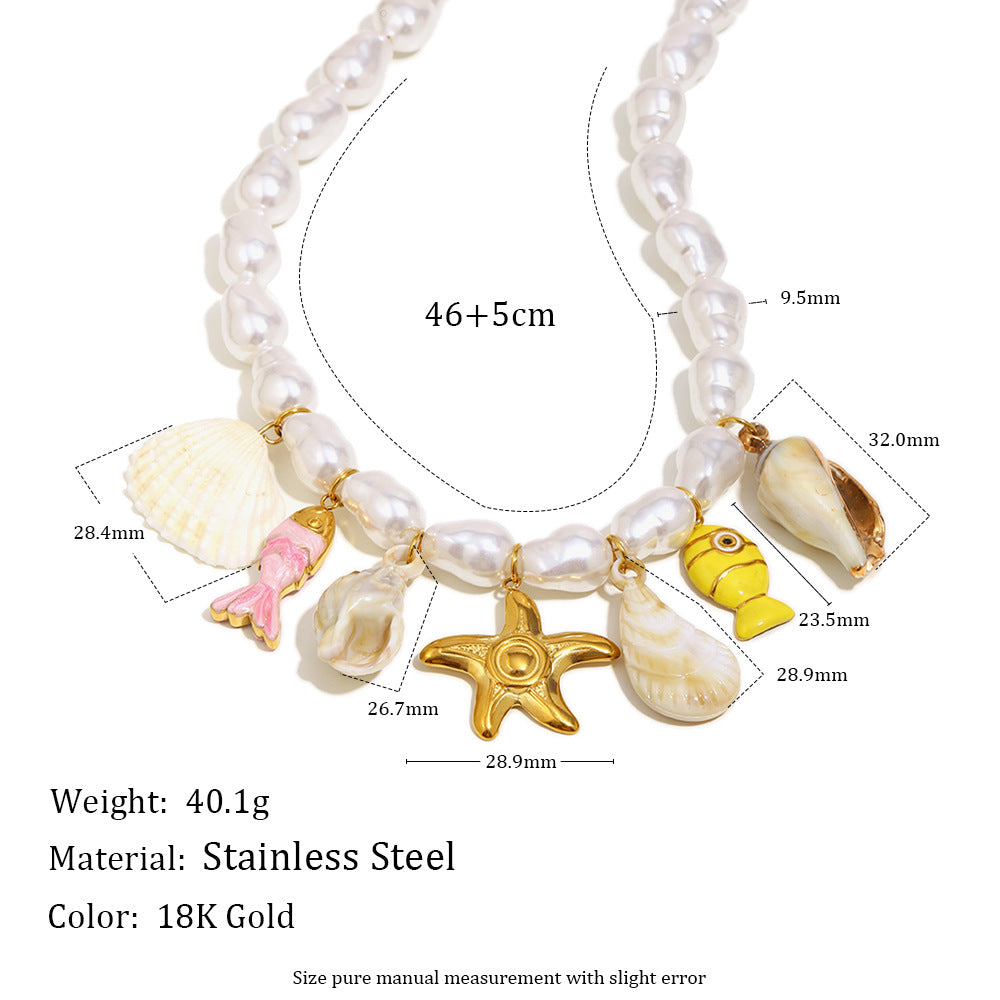 Collana con Pendente Minimalista a Stella Marina Barocca in Acciaio Inossidabile Placcato Oro 18K da Donna