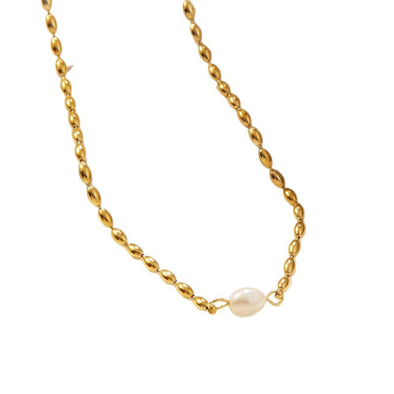 Elegante Set di Gioielli in Acciaio Inossidabile Placcato Oro 18K con Perle e Forme Geometriche da Donna