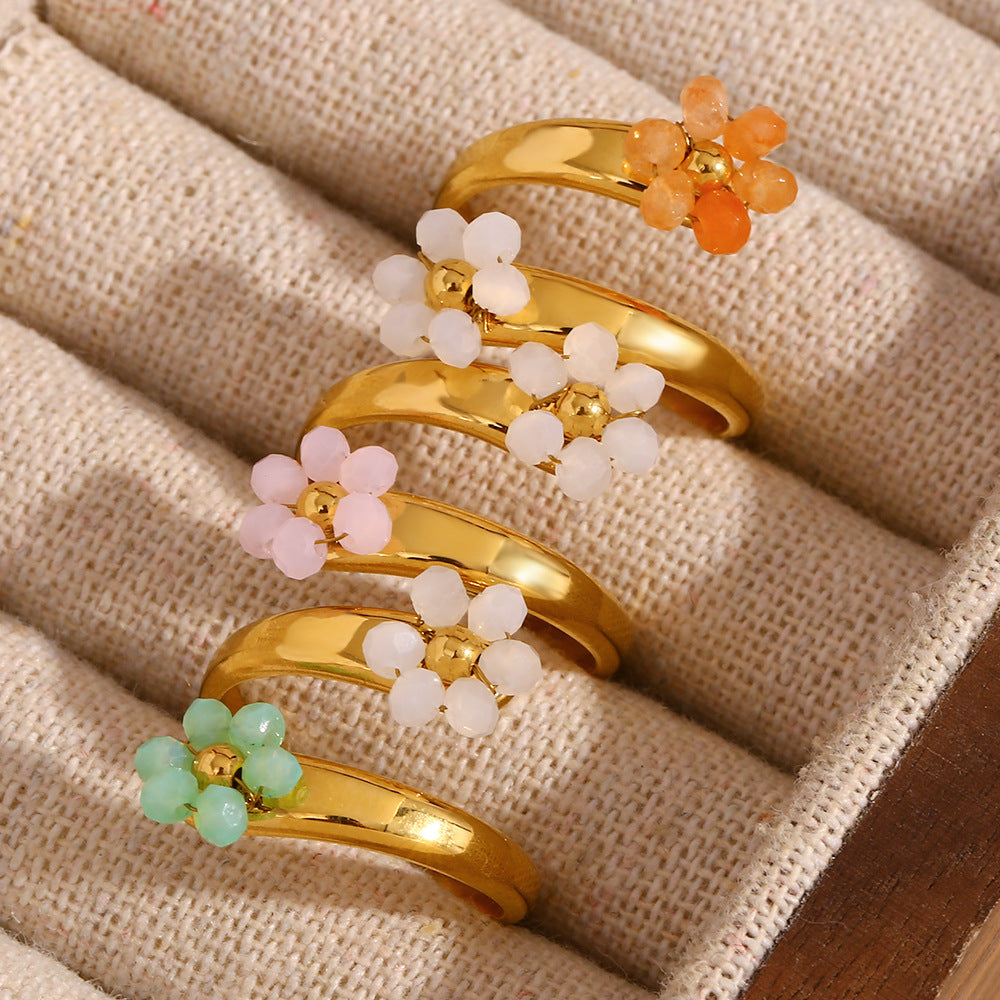 Minimalist Floral Stainless Steel Ring with 18K Gold Plating for Women