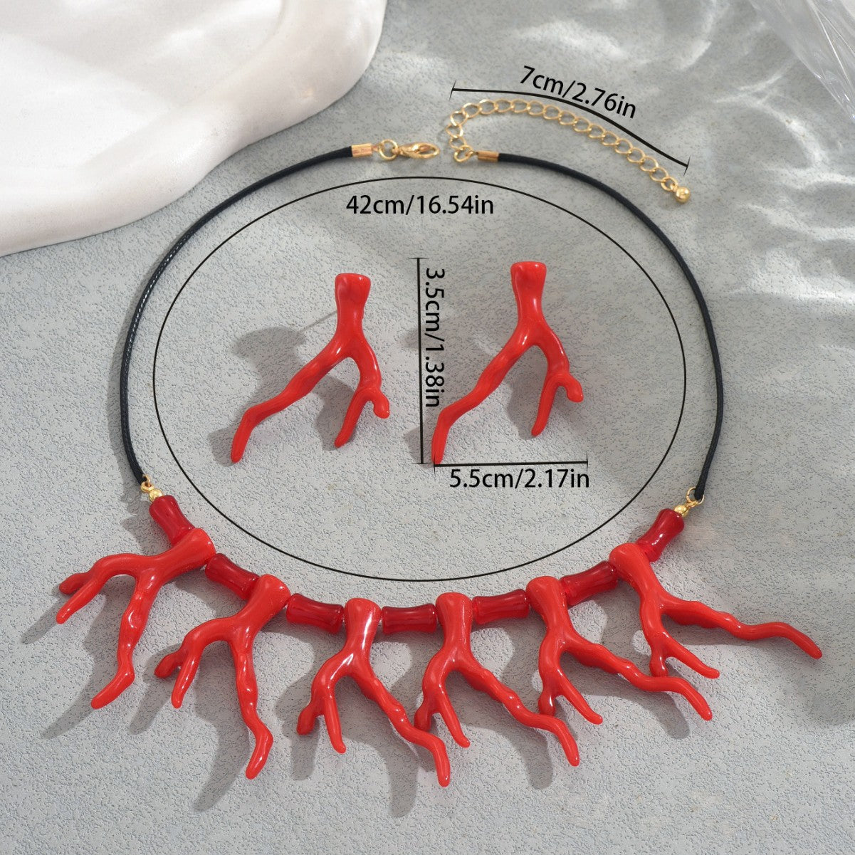 Set di Orecchini e Collana Geometrici alla Moda con Design a Corallo in Lega di Zinco con Finitura Elettroplaccata per Donne