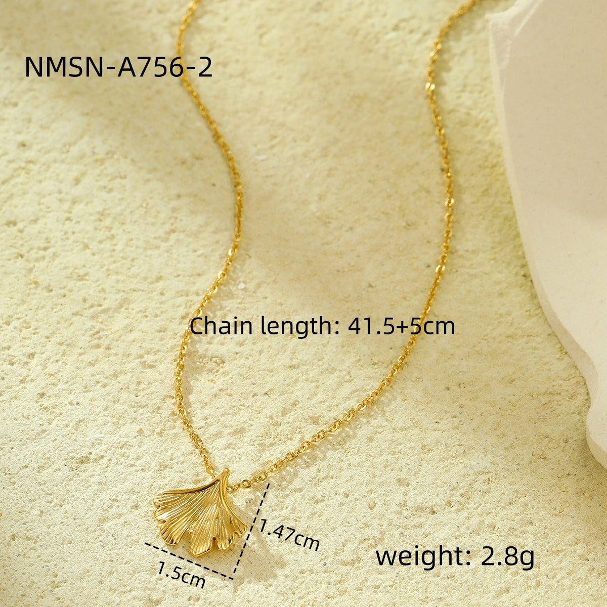 Conjunto de collar con colgante de hoja de ginkgo de moda con pendientes de perlas de agua dulce en acero inoxidable con baño de oro de 18 quilates