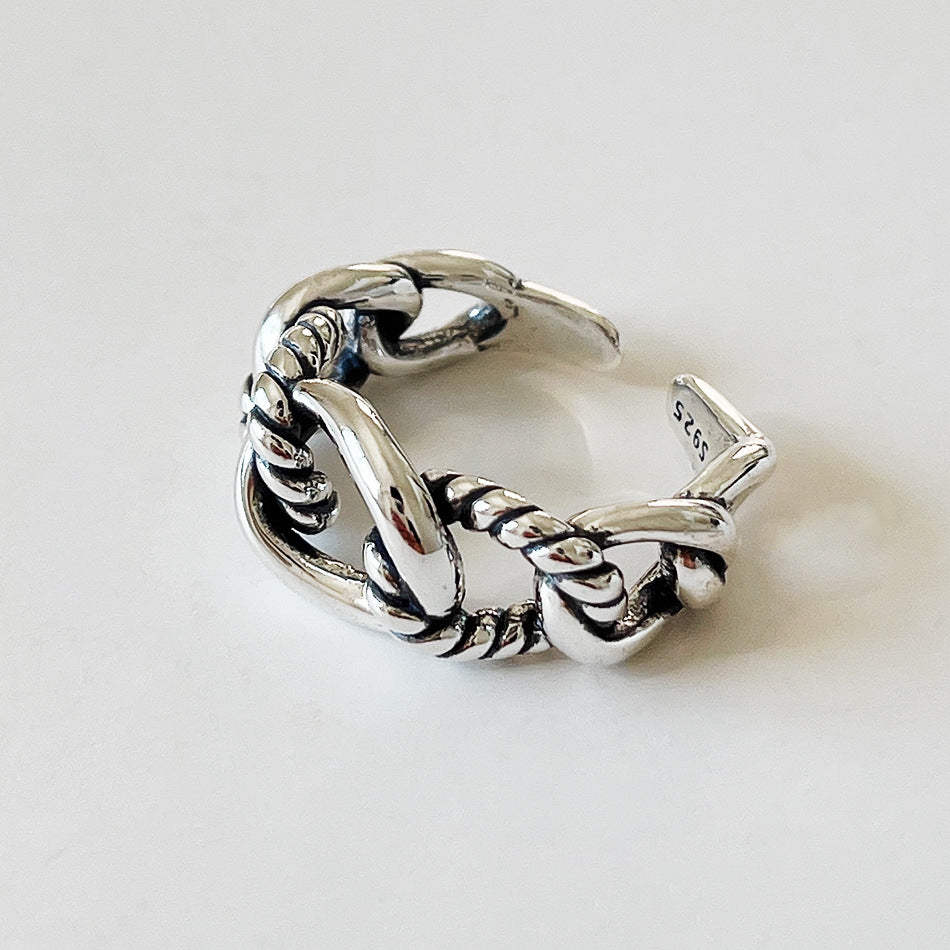 Vintage Minimalist 925 Sterling Silver Geometric Rope Braided Ring