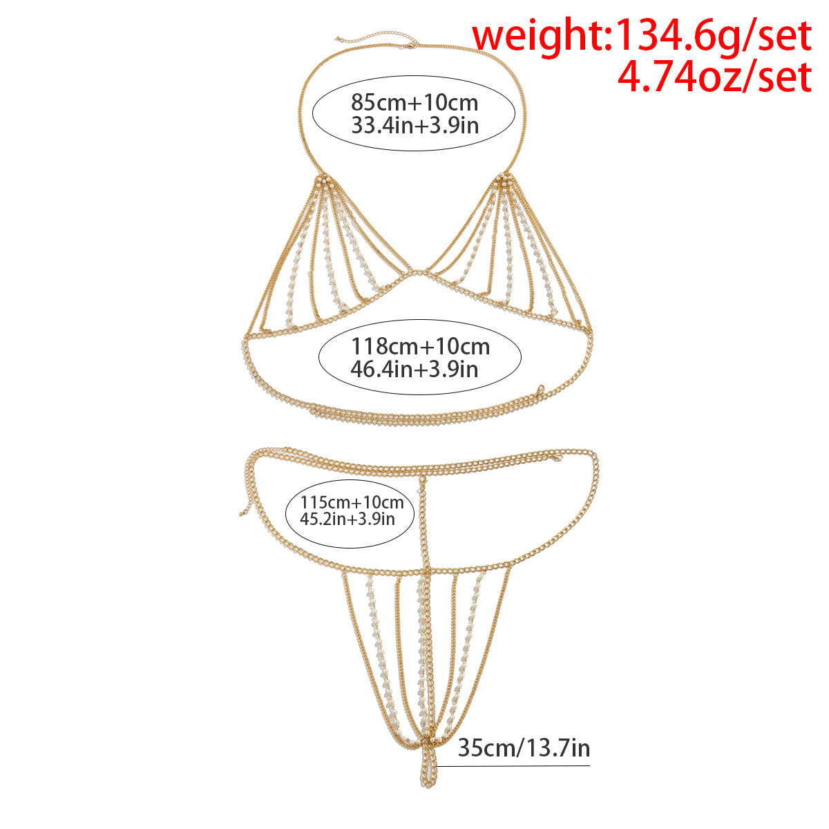 Minimalist Plated Alloy Body Chain with Faux Pearl Inlay for Women