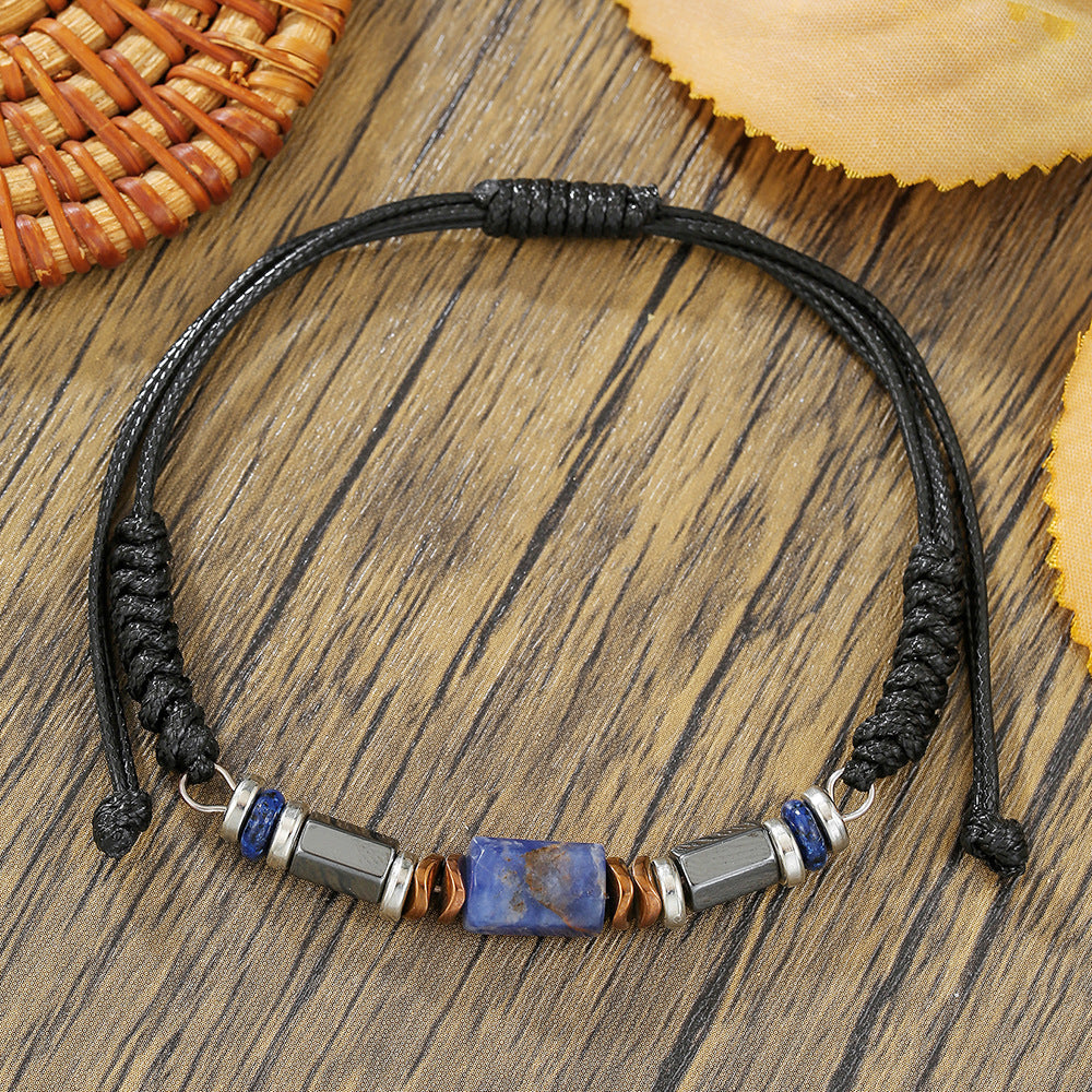 Geometric Round Turquoise Lapis Lazuli Agate Beaded Bracelet Unisex
