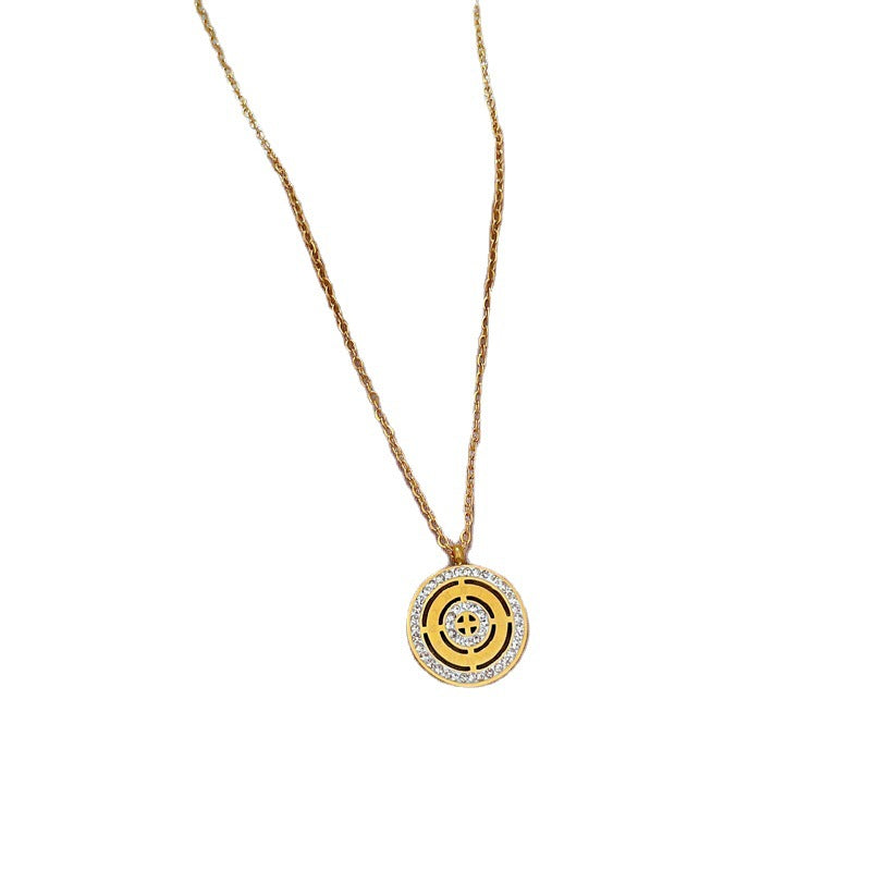Collar Minimalista de Acero de Titanio con Baño de Oro y Disco Romano Geométrico para Mujer y Hombre