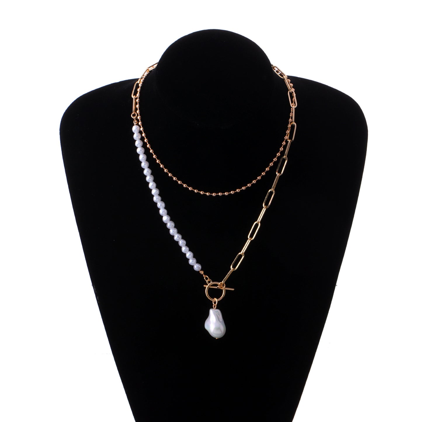 Geometric Short Pendant Necklace for Women Alloy Ball Chain with Mother of Pearl Inlay