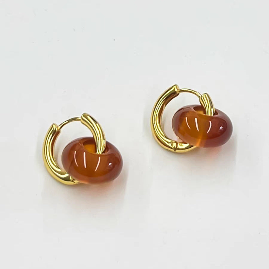 Pendientes minimalistas de acero inoxidable en forma de U con incrustaciones de ágata natural para hombre y mujer