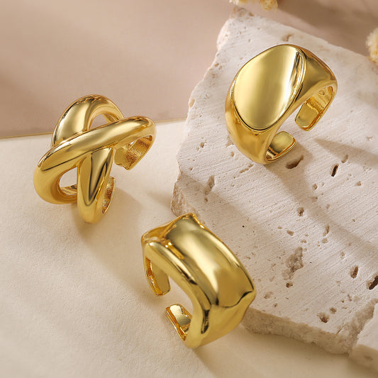 Anello Aperto da Donna Minimalista con Geometria Irregolare in Rame Placcato