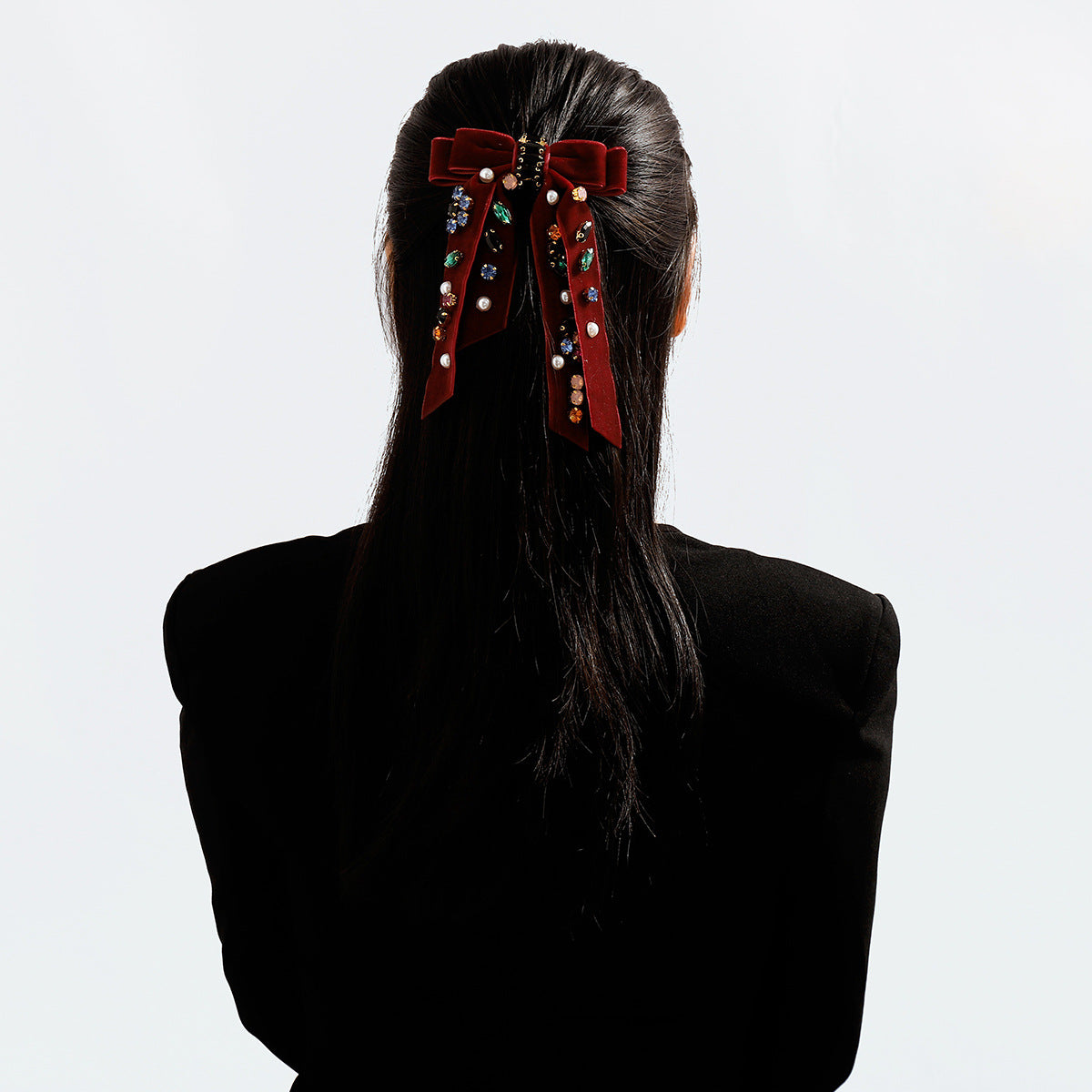 Pinza para el pelo de primavera de terciopelo y diamantes de imitación con forma de mariposa para mujer - Diseño geométrico, hecha a mano, estilo dulce y moderno, tendencia individual