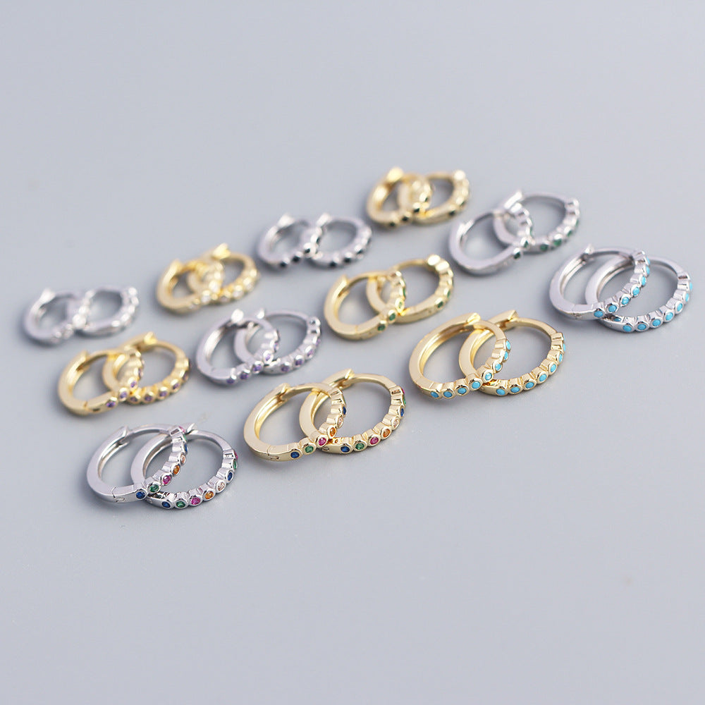 Minimalist 925 Sterling Silver Geometric Round Hoop Earrings with Cubic Zirconia Inlay for Women