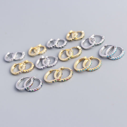 Orecchini a Cerchio Rotondi Geometrici Minimalisti in Argento Sterling 925 con Intarsio in Zirconi Cubici da Donna