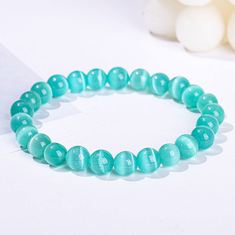 Elegant Round Cat's Eye Stone Beaded Bracelet for Women