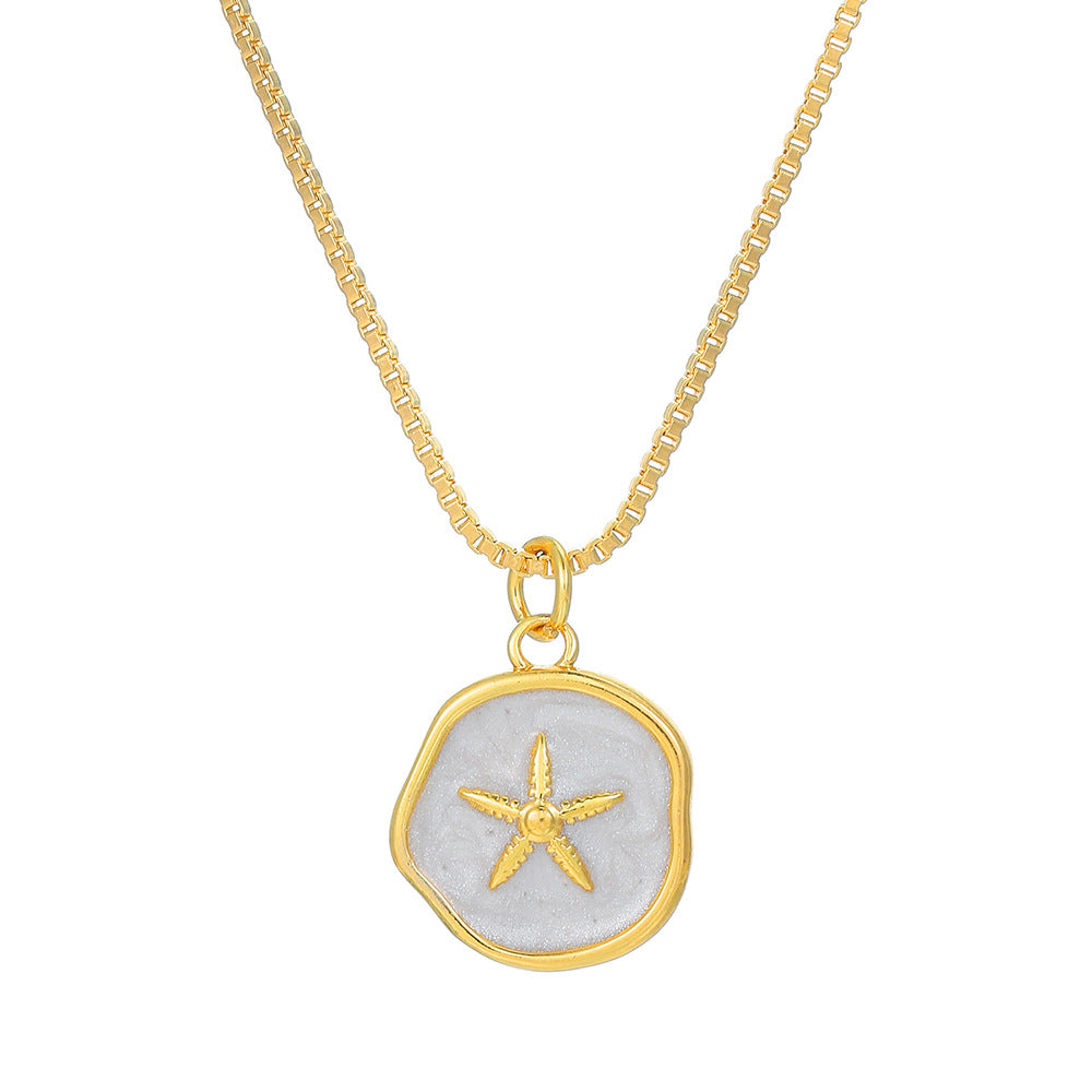 Collana Pendente Minimalista con Stella Marina Delfino Concha Cuore da Donna in Rame con Finitura Smaltata su Catena ad O