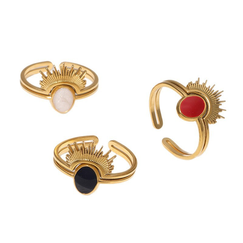 Minimalist Crown-Shaped Stainless Steel Ring with 18K Gold Plating for Women