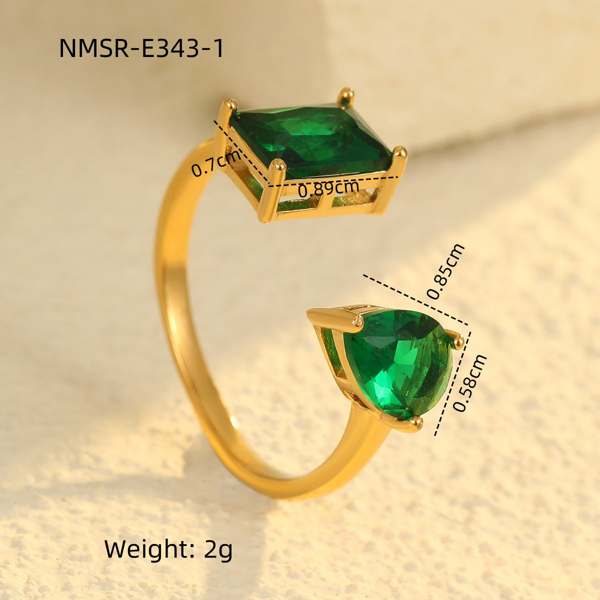Anello da donna in acciaio inossidabile a forma di goccia d'acqua geometrica minimalista con finitura galvanica e zirconi colorati micro-incastonati