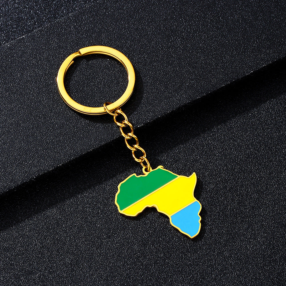 Llavero minimalista de acero inoxidable con forma del continente africano, esmaltado, para regalos y recuerdos