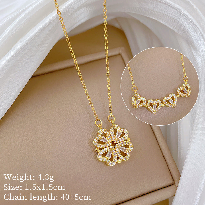 Geometric Style Titanium Steel Necklace with Copper Pendant Plated in Real Gold for Women and Men