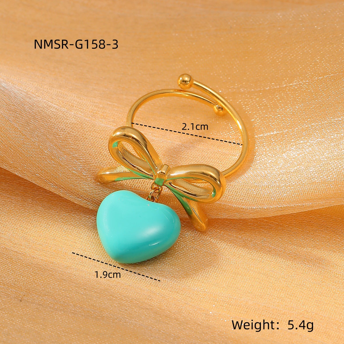 Anillo de acero de titanio de lujo minimalista en forma de corazón y lazo para mujer con acabado esmaltado y superficie chapada