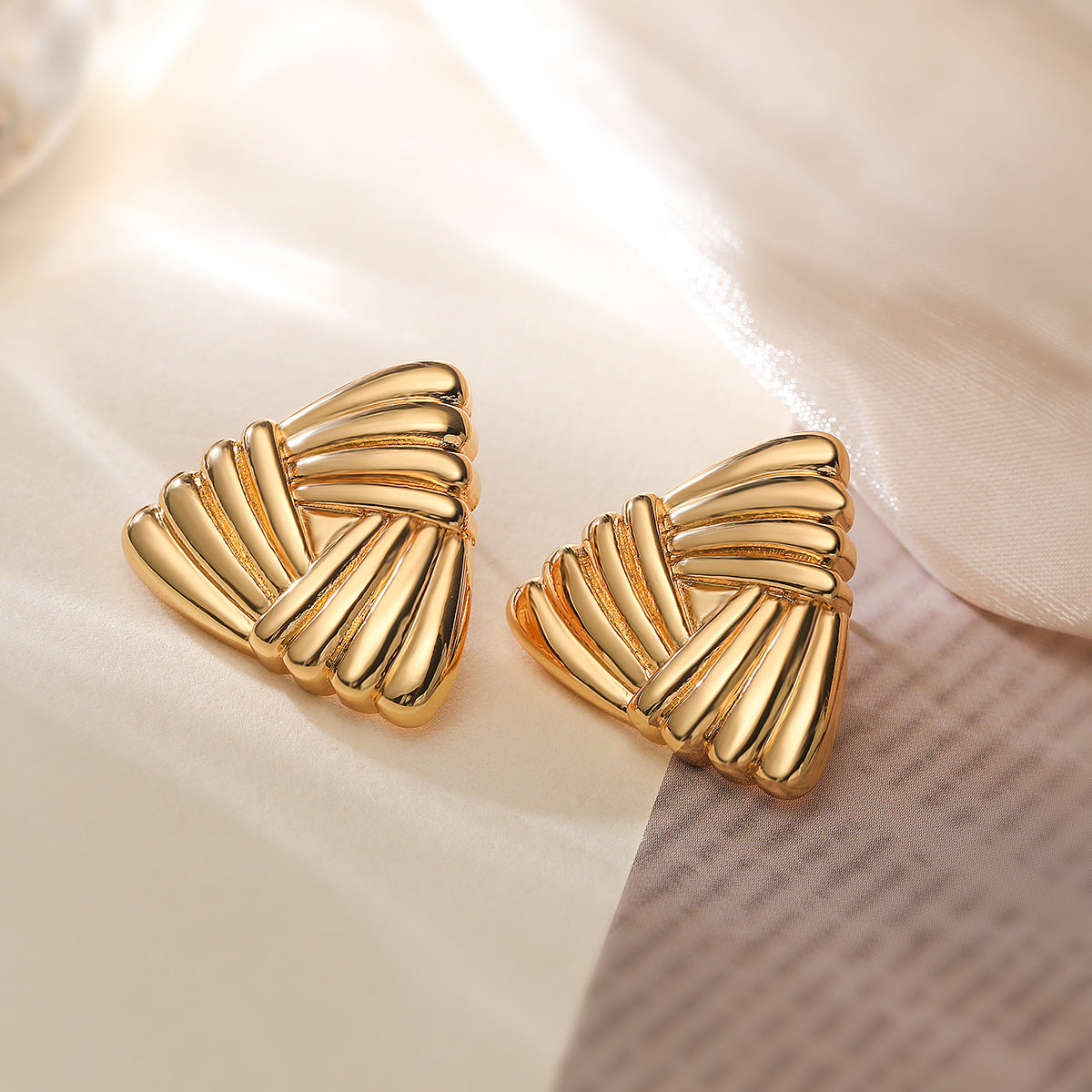 Minimalist Luxury Gold Plated Brass Heart Triangle Geometric Stud Earrings for Women