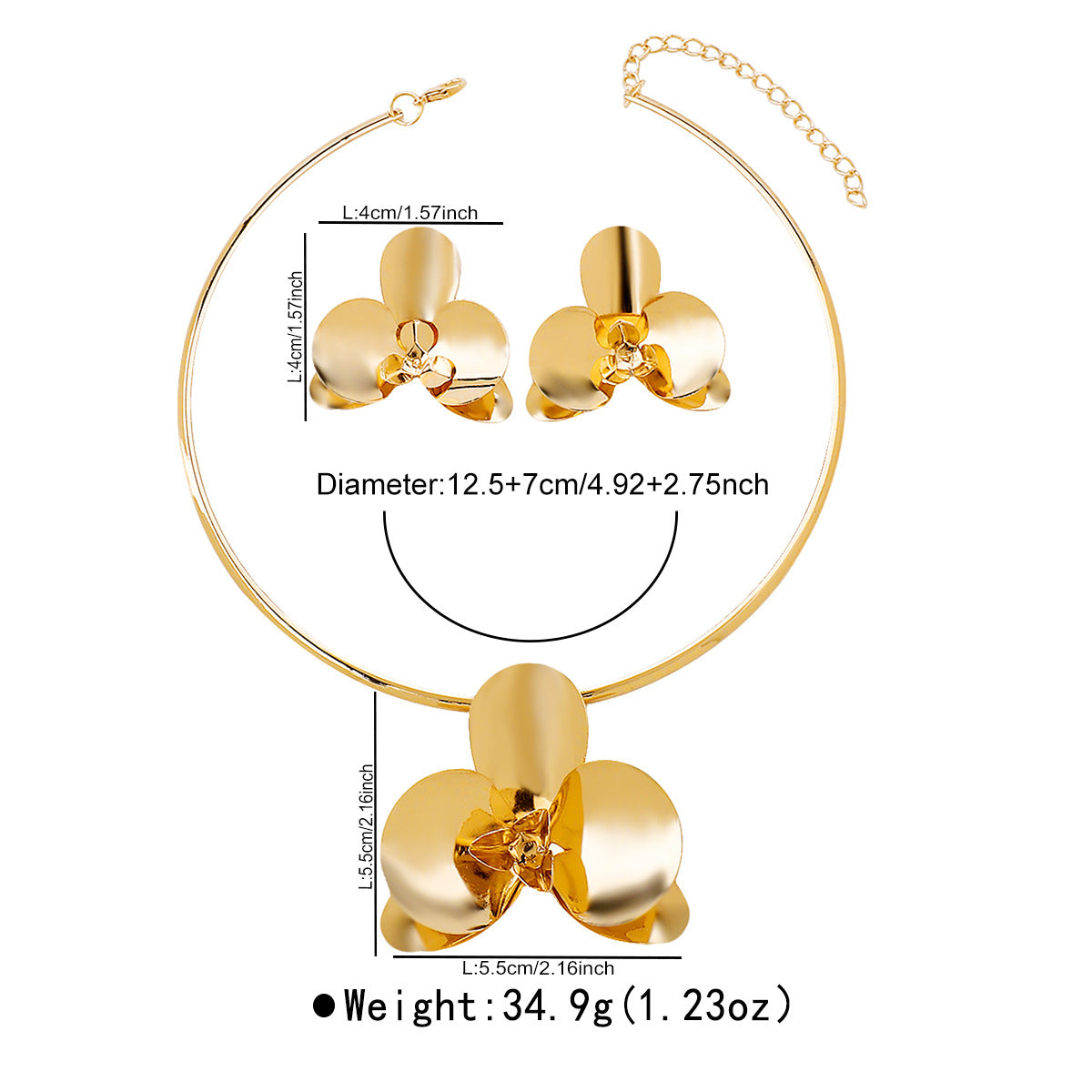 Vintage Floral Alloy Earrings and Necklace Set with Gold-Plated Finish for Women