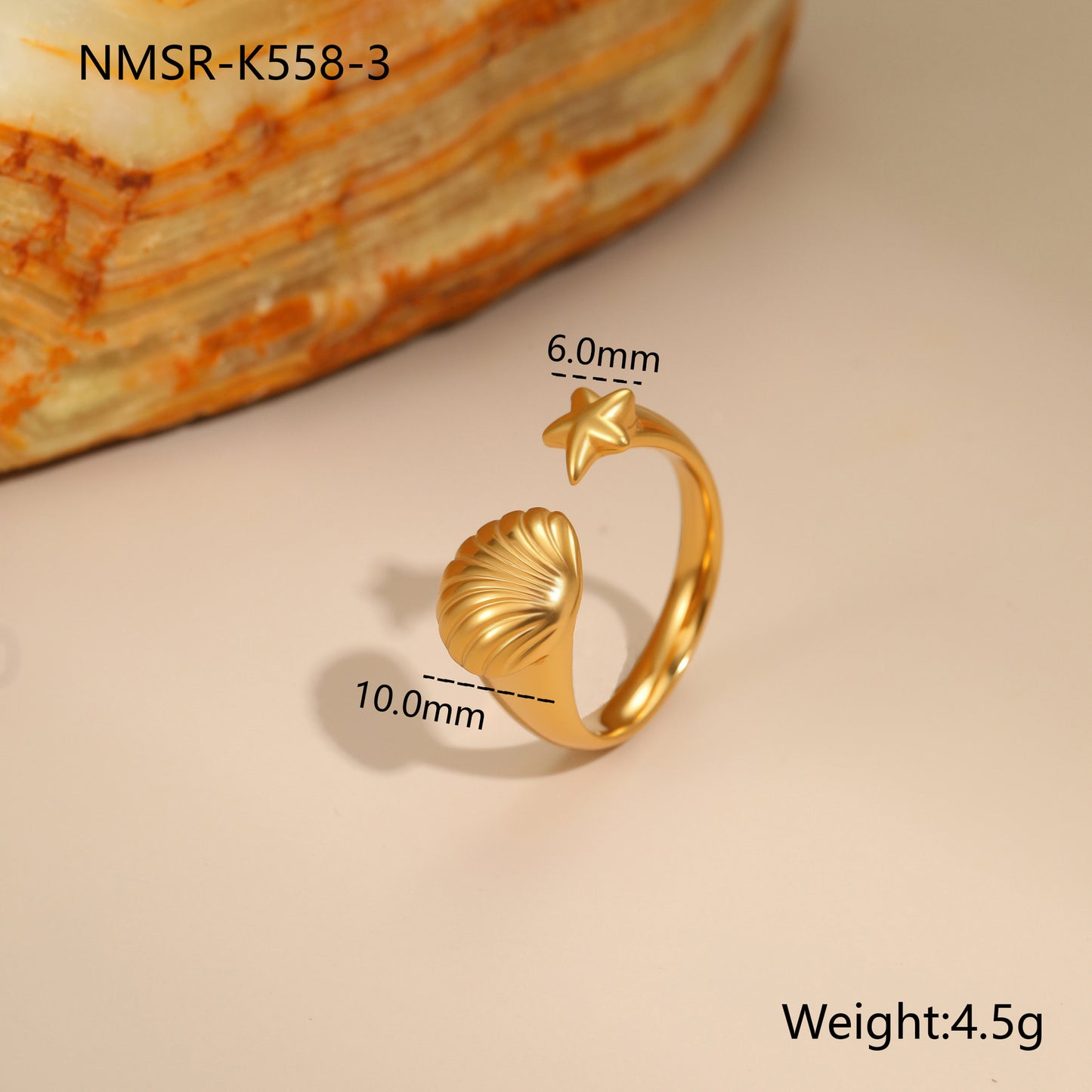 Minimalist Stainless Steel Star-Shaped Geometric Open Ring with 18K Gold Plating for Women