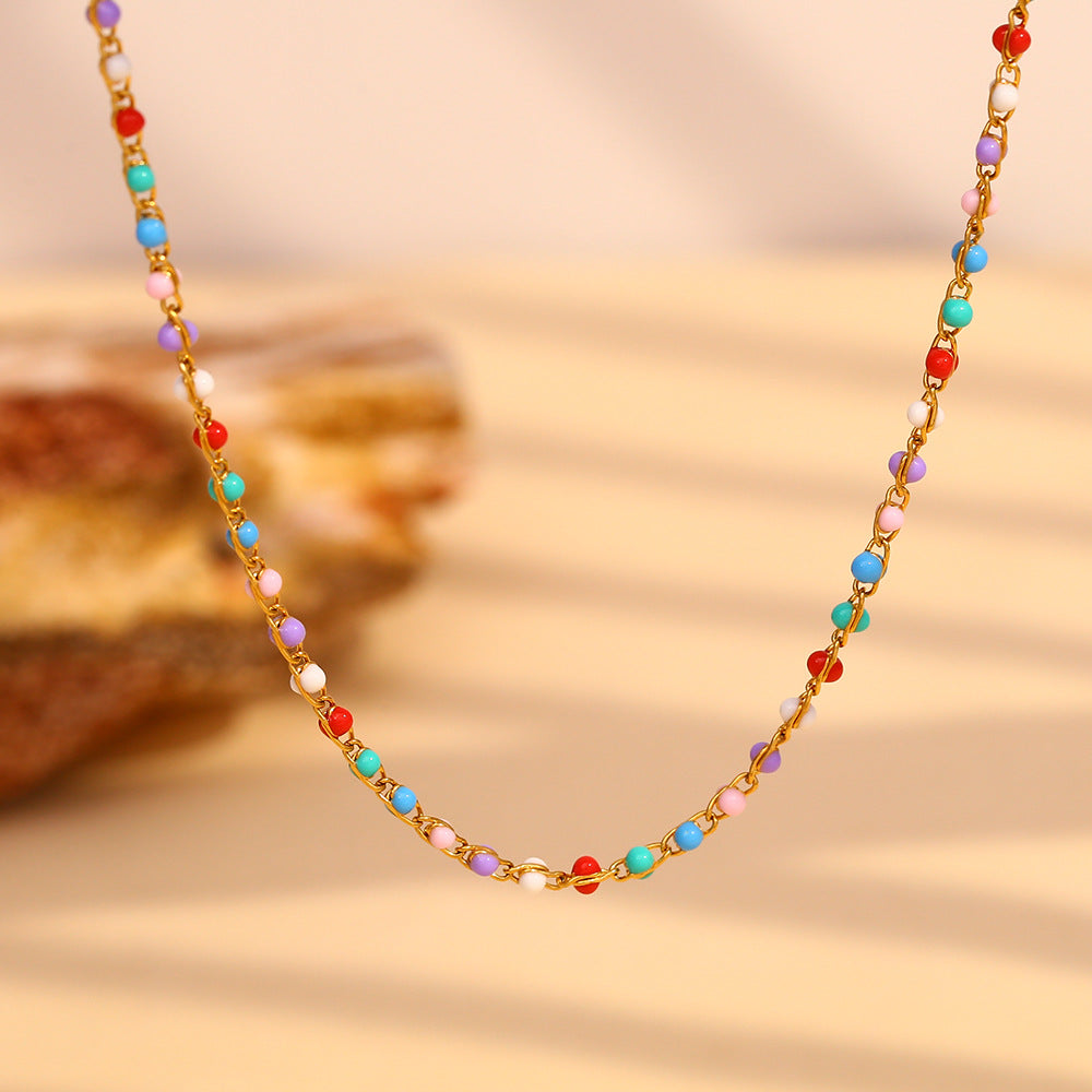 Fashionable Minimalist Geometric Pendant Necklace in Stainless Steel with 18K Gold Plating and Enamel Accents for Women
