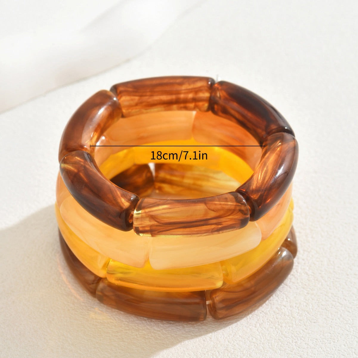 Geometric Fashion Office Lady Resin Acrylic Multi-Layer Bracelet Set with Transparent Beaded Wristband