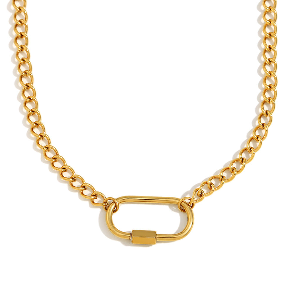 Collana con pendente geometrico minimalista in acciaio inossidabile placcato oro 18 carati con design a bottone rettangolare da donna