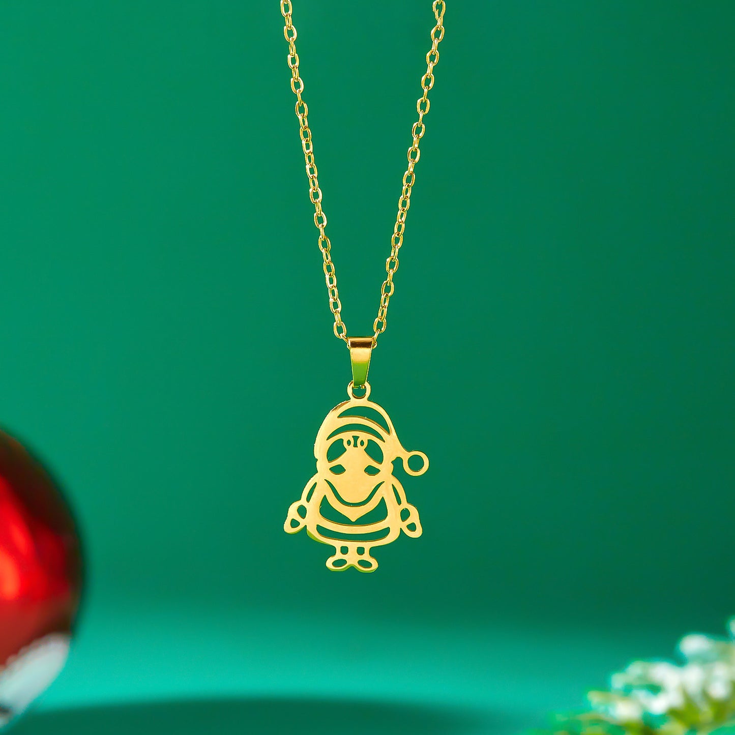 Collar Colgante de Árbol de Navidad Minimalista en Acero de Titanio con Acabado Chapado en Cadena O para Uso Festivo Unisex
