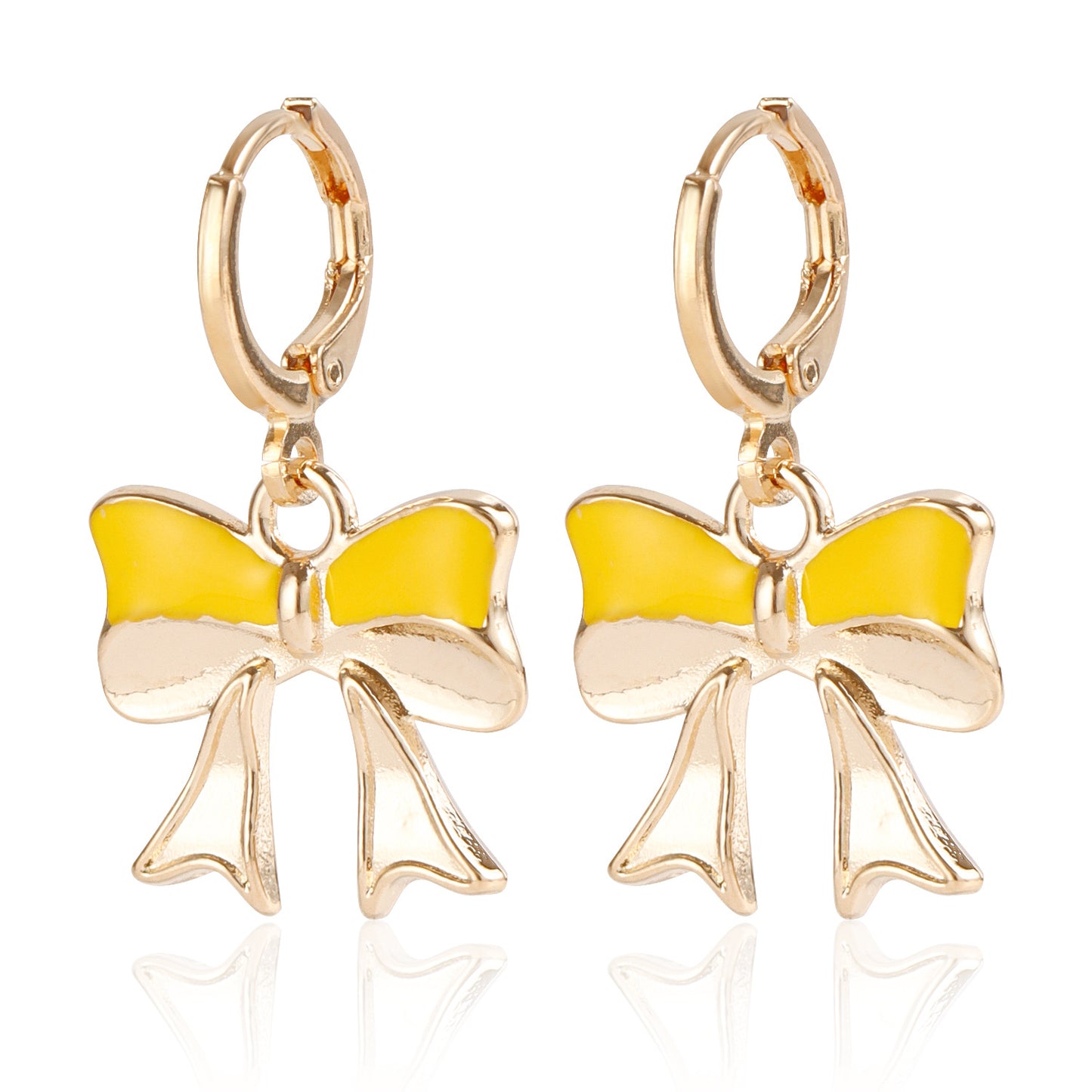 Fashionable Bow-Shaped Geometric Earrings in Alloy with Enamel Coloring and Plated Finish