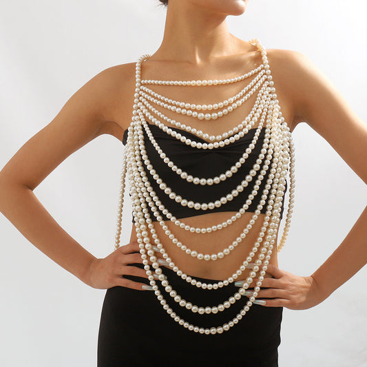 Vintage Geometric Pearl Body Chain for Women with Handcrafted Detailing and Irregular Design