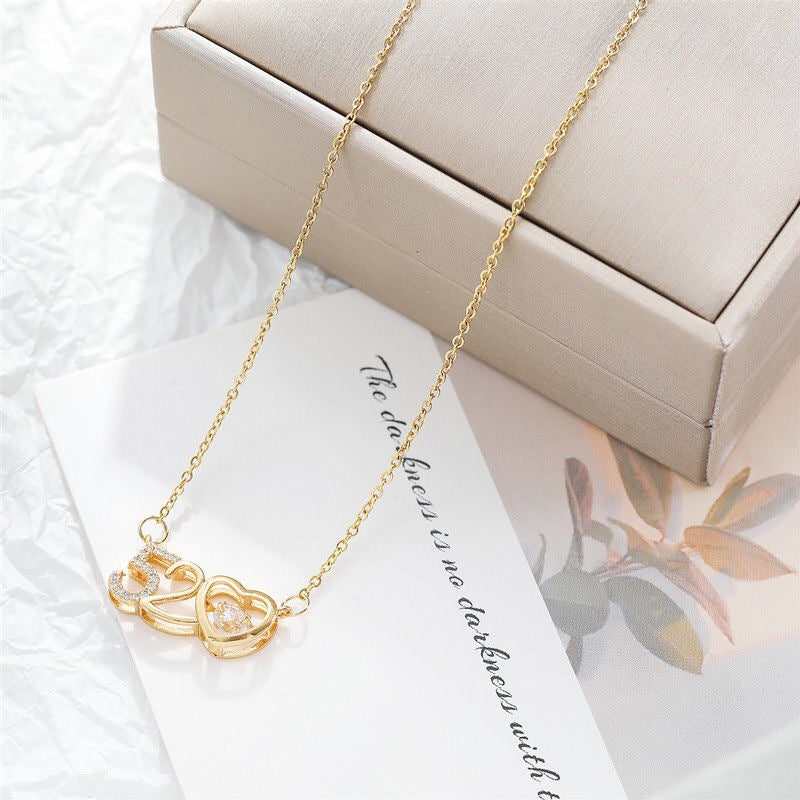 Cute and Playful Letter-Number Design Titanium Steel Necklace with Gold Plating for Women