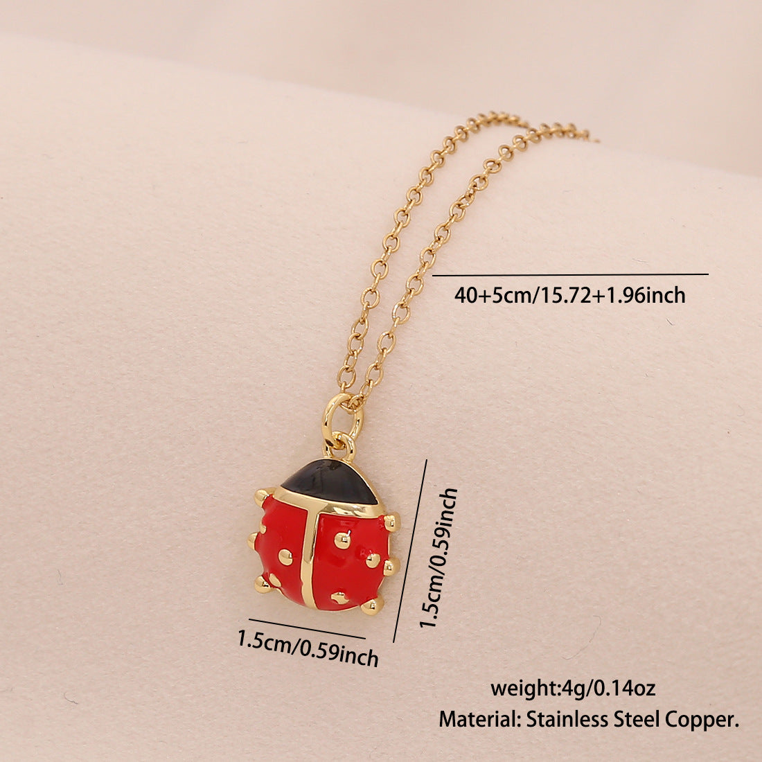 Cute Ladybug Pendant Necklace in Copper with Micro-Paved Zirconia, Enamel Finish, O-Chain, Animal-Themed Jewelry for Women