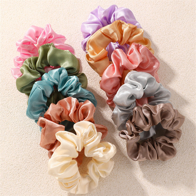 Minimalist Pearl-Embellished Satin Hair Ties Set for Kids with High Elasticity and Solid Colors
