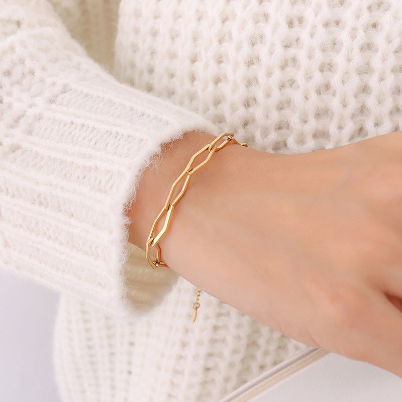 Set di collane a strati geometriche minimaliste in acciaio al titanio con placcatura in oro 18 carati da donna