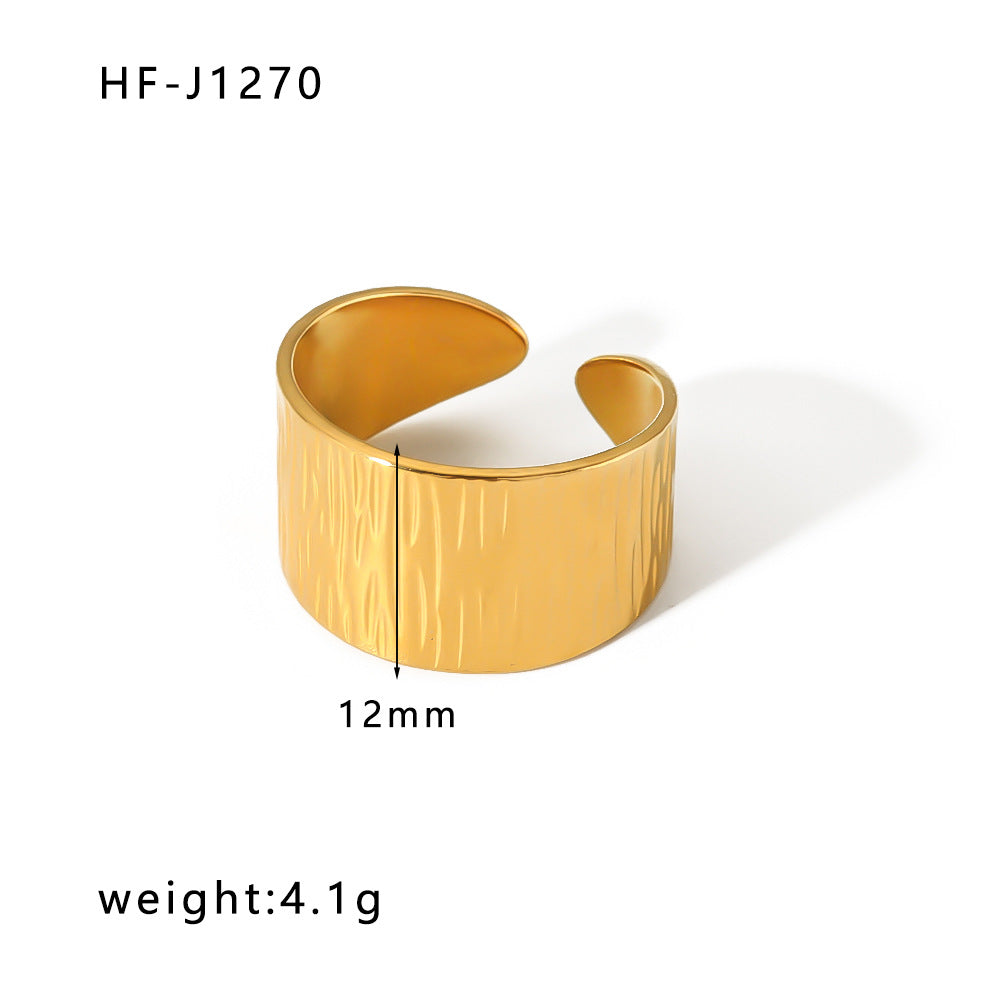 Minimalist Geometric Stainless Steel Ring with 18K Vacuum Plated Finish for Women