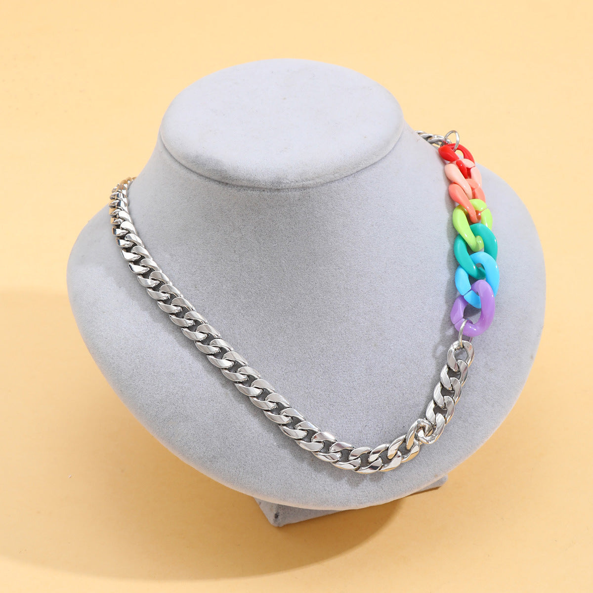 Collana Choker Unisex Multi-strato Colorata Acrilica a Maglia Cubana Gradiente in Stile Streetwear Dolce