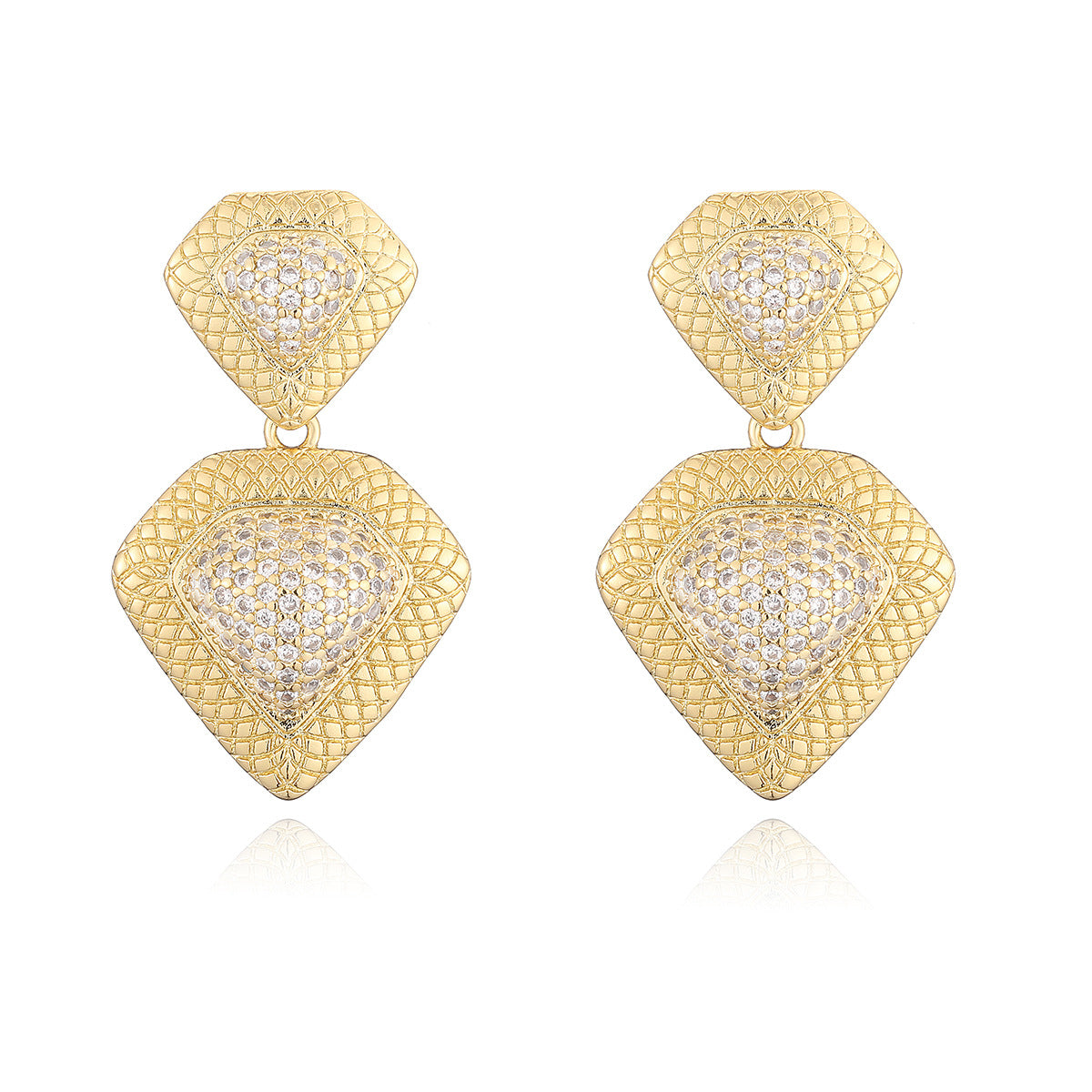 Minimalist Irregular Geometric Copper Earrings with 18K Gold Plating and Zircon Inlay for Women