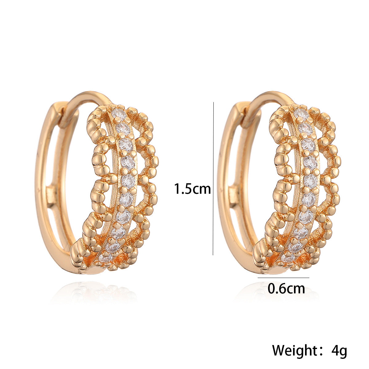 Orecchini a cerchio geometrici minimalisti in rame placcato oro 18 carati con zirconi, da donna