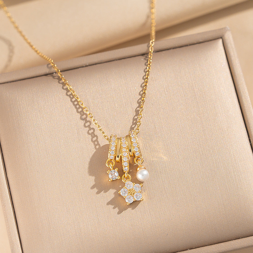 Collar Minimalista con Colgante de Ola y Geométrico para Mujer en Acero de Titanio con Chapado en Oro de 18K, Cadena Hipoalergénica para Clavícula con Motivos de Corazón y Lazo