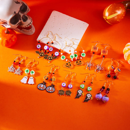Pendientes acrílicos de dibujos animados para mujer, diseño de Halloween, fantasma y murciélago, con acabado galvanizado