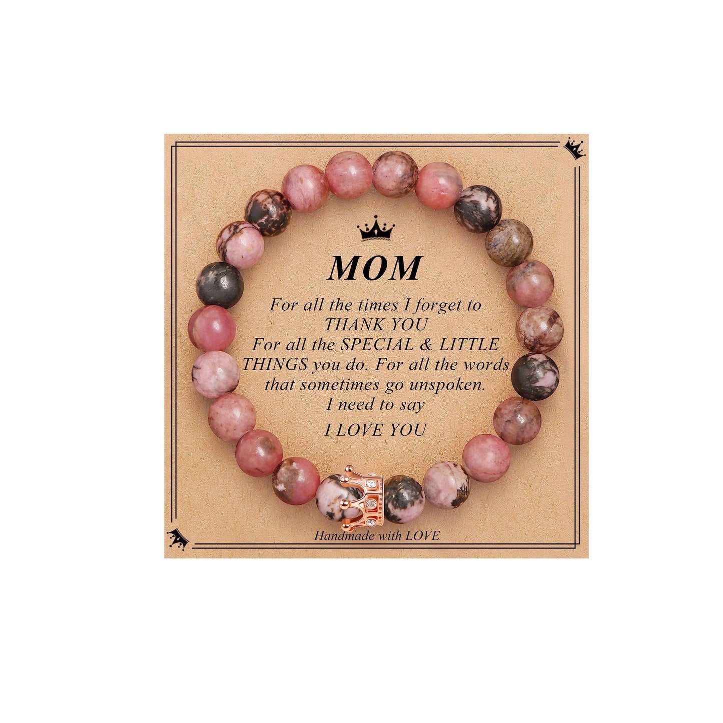 Elegant Crown Brass Bracelet with Natural Agate and Rhodochrosite Beads for Women