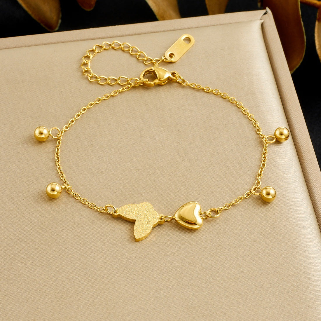 Matte Gold Plated Stainless Steel Butterfly Bracelet for Women