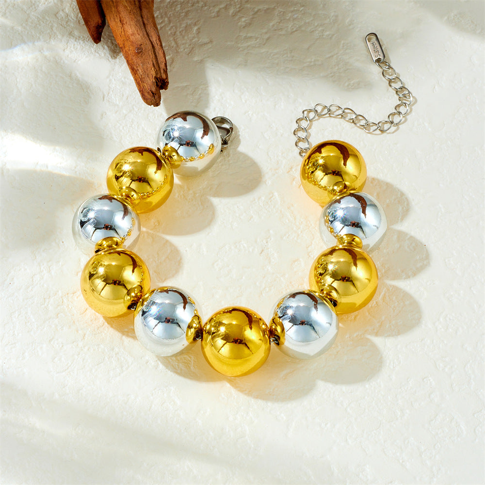Punk Gold Plated Acrylic and Stainless Steel Round Bead Ball Chain Necklace Set