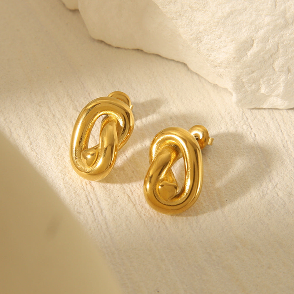 Geometric Line-Twist Titanium Steel Stud Earrings for Women with 18K Gold Plating and Modern Design