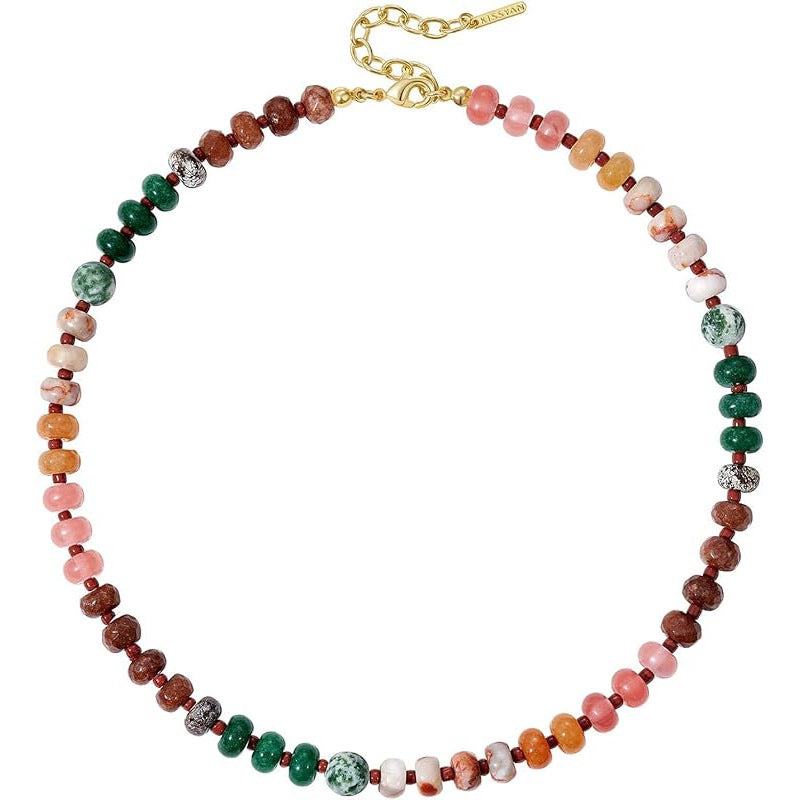Bohemian Round Gemstone Ball Chain Necklace Unisex Handmade Jewelry
