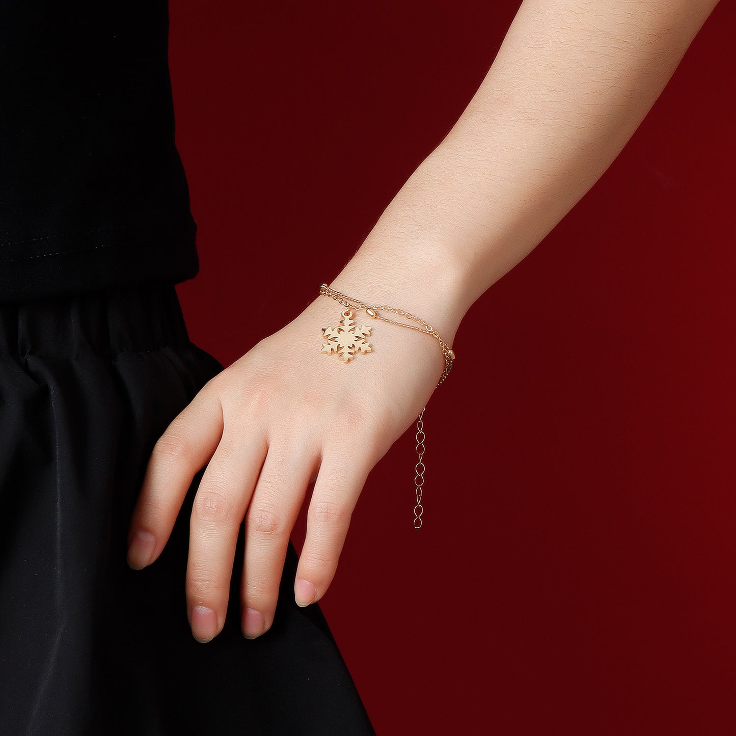 Original Design Geometric Double Layer Bracelet for Women with Plated Finish and Christmas Snowflake Motif