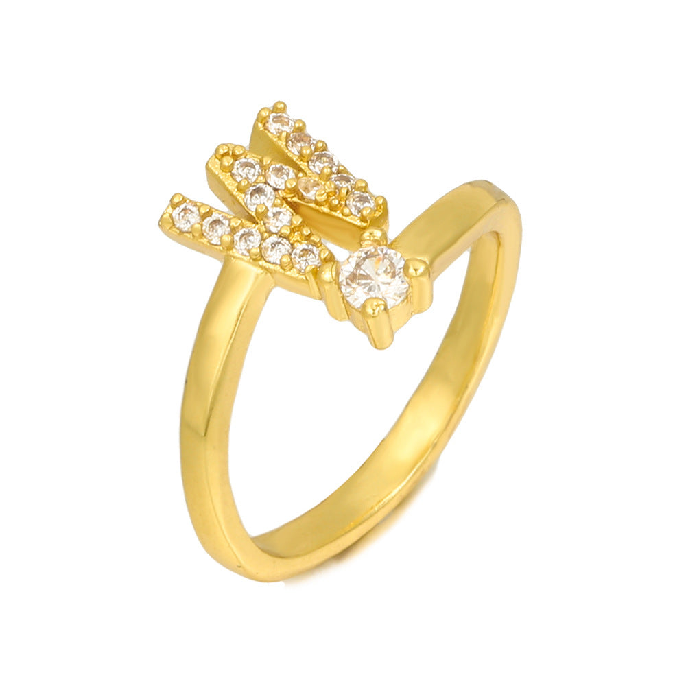 Adjustable Letter Ring Brass Plated with Cubic Zirconia for Women and Men